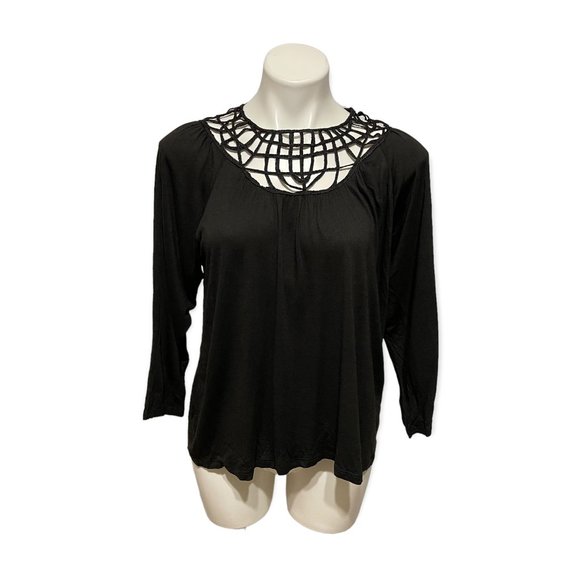 Anthropologie Medium Black Caged Detail 1/2 Sleeve Top NEW WITH TAGS - Picture 2 of 8